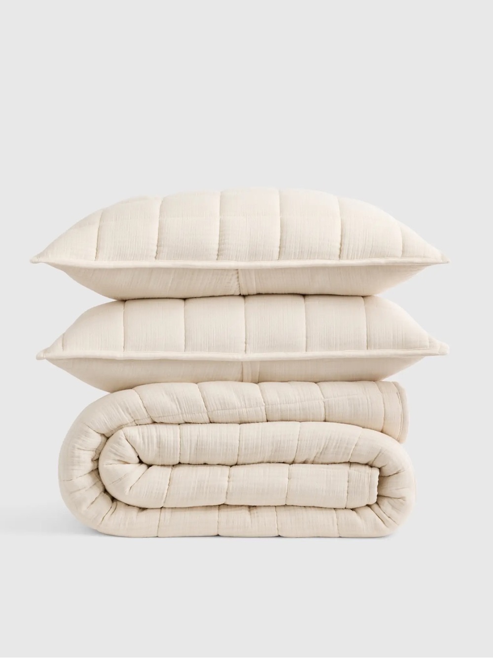 NWT QUINCE Organic Cotton Gauze Box Quilt Set King/Cal King Undyed 8468